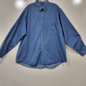 GH Bass Chambray Pleated Cotton Button Down Shirt Size 18 34/35